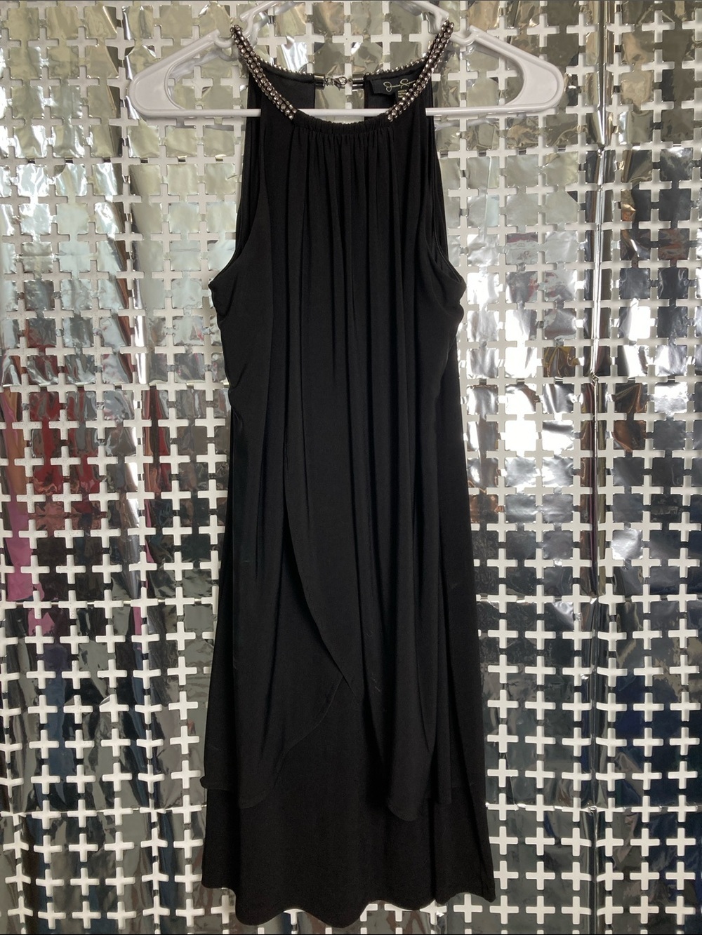 Jessica Simpson Black Beaded Halter Mini Dress